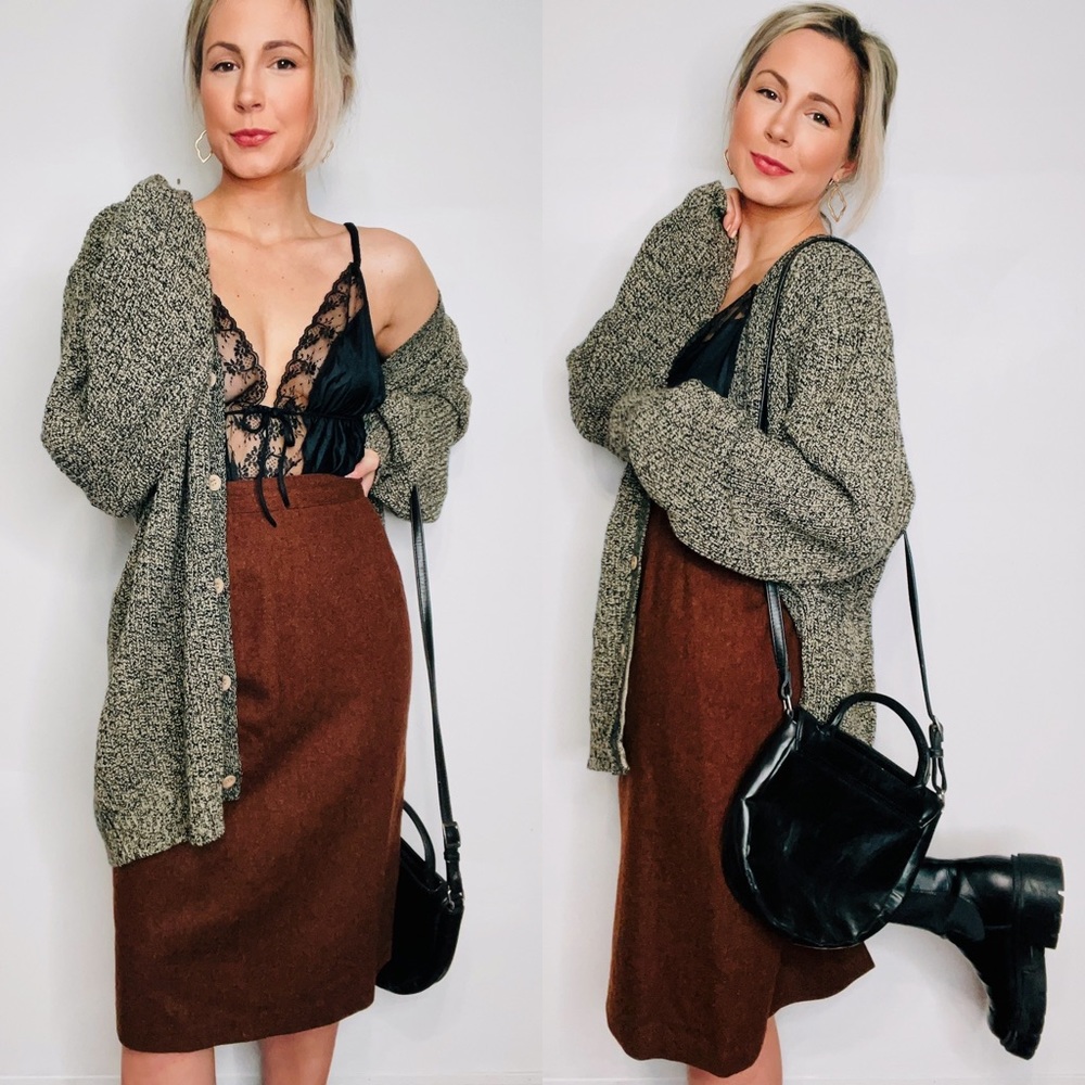 VINTAGE | Mahogany Wool Midi Pencil Skirt